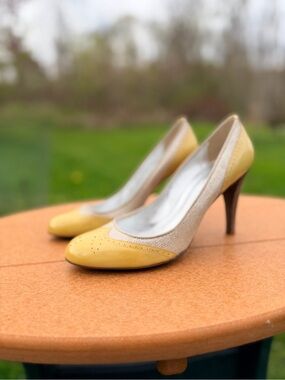 J. Crew Yellow and Cream Two-Tone High Heel Pumps